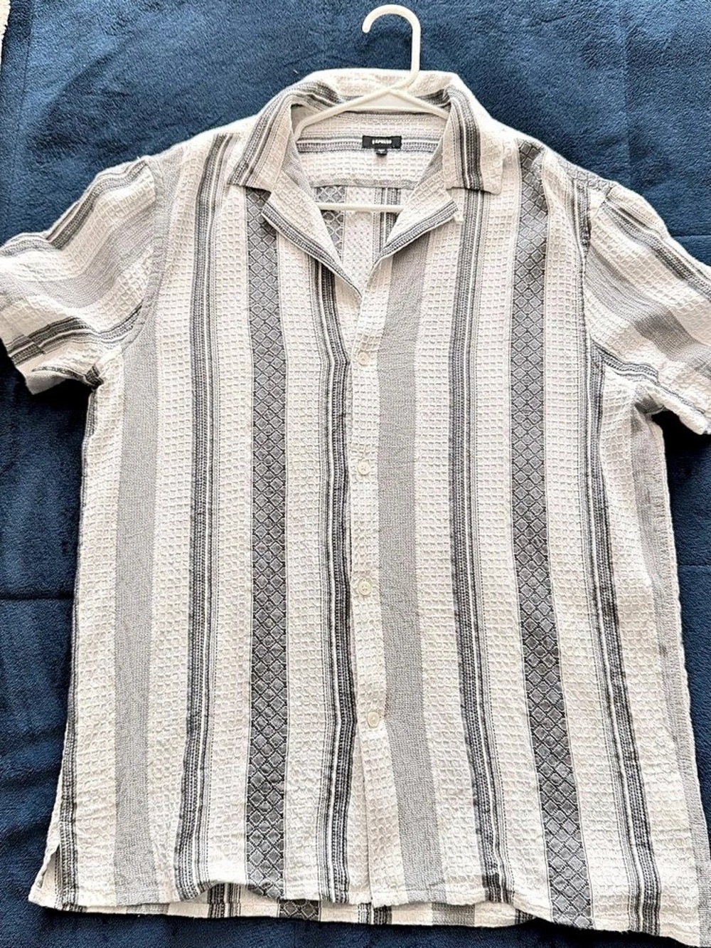 Express Striped Button Down Shirt in White & Gray